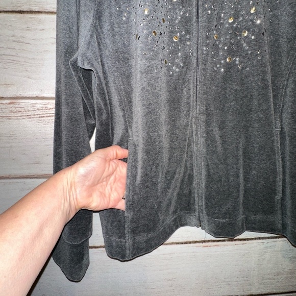 Gray Velour Jacket with Metal Embellishments Size PL Office Casual Wear Soft - Picture 5 of 5